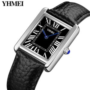 Yhmei 8218 Classic square leather straps Business Unisex Wrist watch- Black