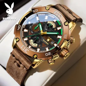 PLAYBOY 3520 Men's Luxury Quartz Watch Waterproof Luminous Silicone Strap